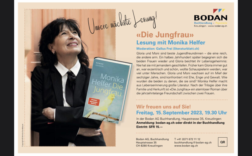 Lesung mit Monika Helfer und ihrem neuen Roman «Die Jungfrau» in der Bodan-Buchhandlung Kreuzlingen